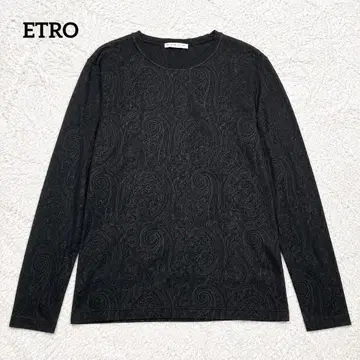 ETRO 페이즐리 무늬 긴팔 티셔츠 이탈리아제 롱티 세탁 가능 블랙