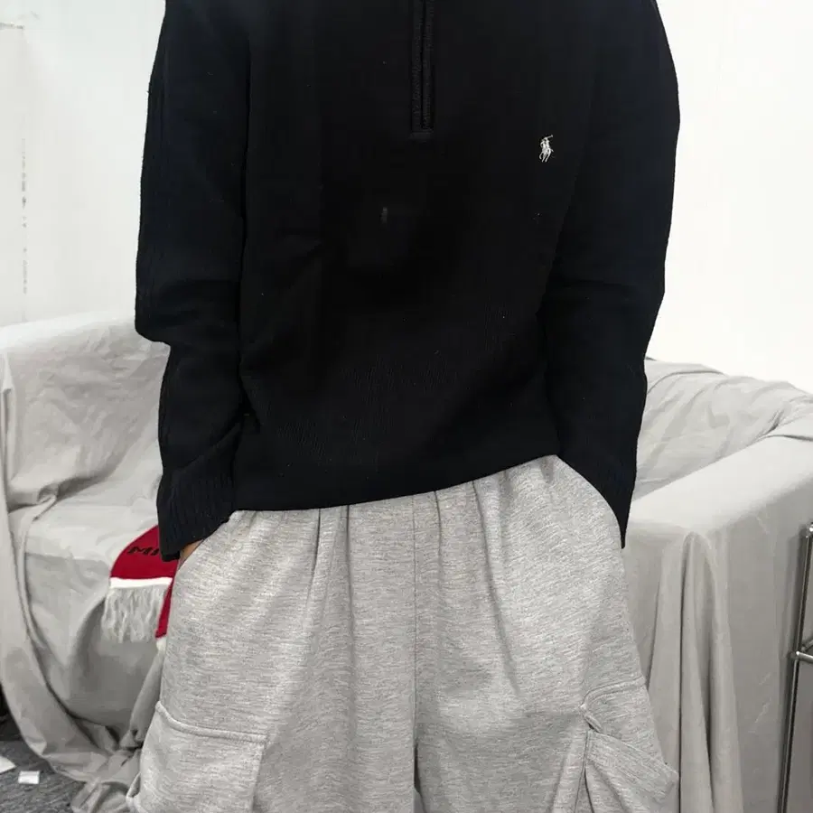 폴로 랄프로렌 블랙 체크 하프 니트