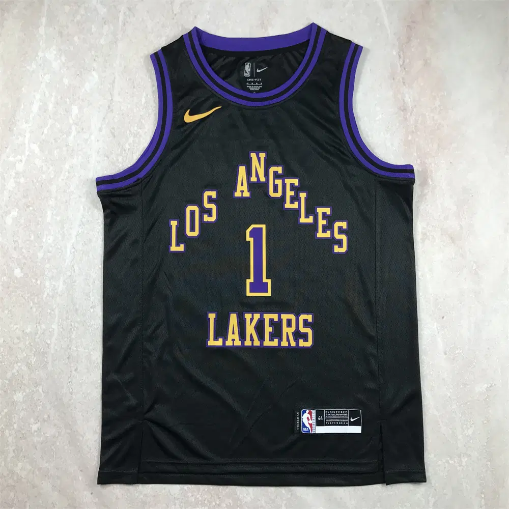 NBA 레이커스 러셀 1번 블랙 농구 유니폼 남녀공용 스포츠 저지