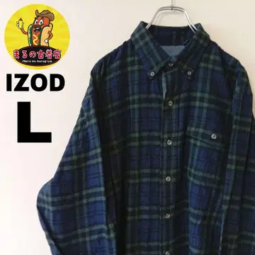 USA 구제 의류 IZOD 플란넬 셔츠 L 그린 네이비 체크