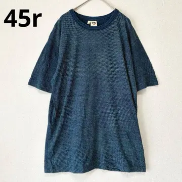 [ 레어 ] 45r 디즈니 미키 자수 인디고염 체크 패턴 T셔츠