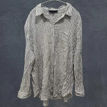 JANE+DELANCE [ XL ] 스트라이프 셔츠 긴팔 라운드 헴 루즈핏