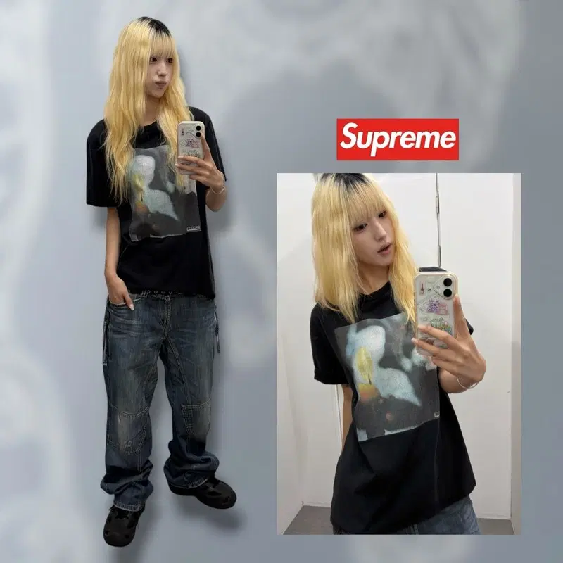 슈프림 캔들 프린팅 반팔티