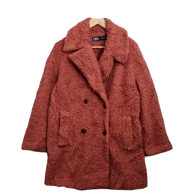 ZARA 우먼 테디 더블 코트 / 로즈 브라운 / 뽀글이 코트 [S]