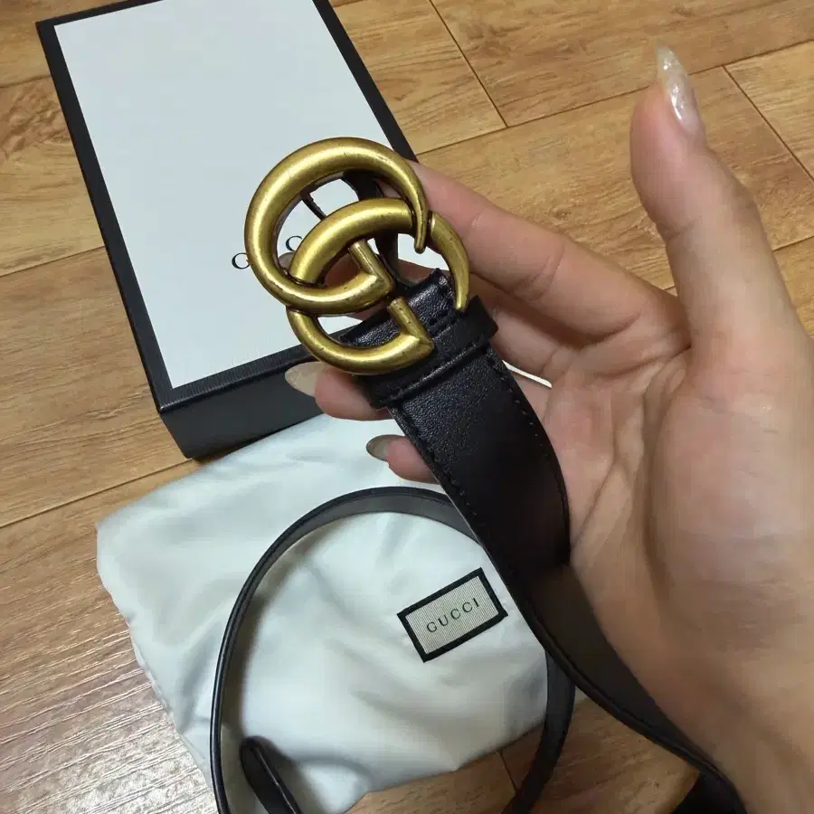 구찌 GG 마몽 벨트 블랙 금장