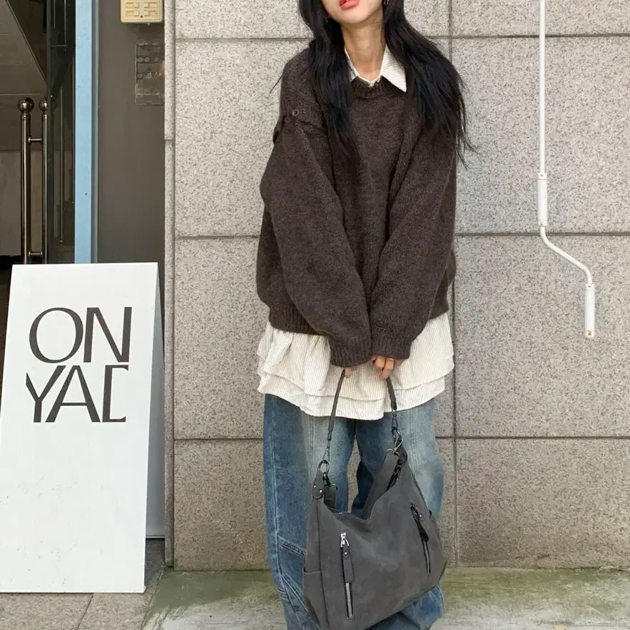 카라 스트라이프 핀턱 프릴 원피스
