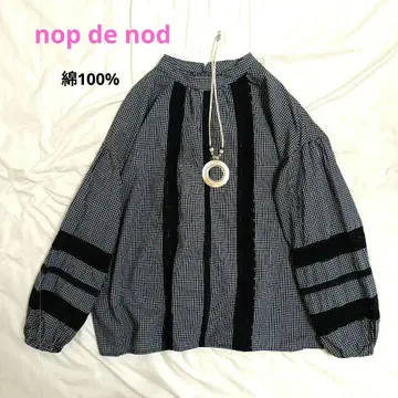 [컨디션 최상] nop de nod 레이스 깅엄 체크 오버 블라우스 M