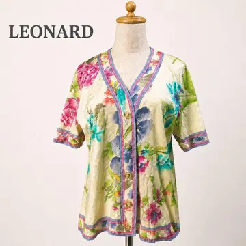 LEONARD 레오나르 꽃무늬 반팔 가디건 골드 버튼
