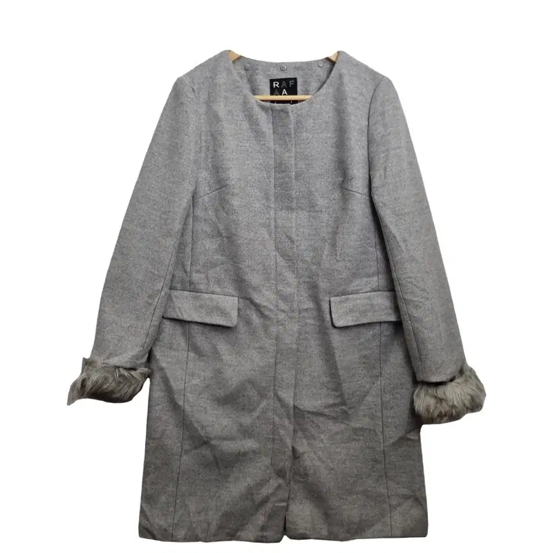 RAAF 퍼 소매 포인트 노카라 롱코트 [L] 데일리 그레이 코트
