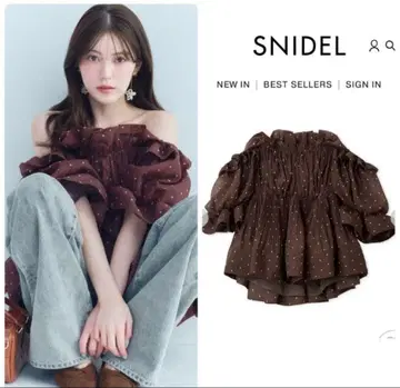 SNIDEL 볼륨 개더 프릴 튜닉 브라운 도트