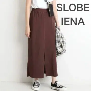 SLOBE IENA 탄력 리브 컷 타이츠 스커트/브라운