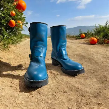 리브로스 Rebroth 블루 가죽 엔지니어 부츠 초레어