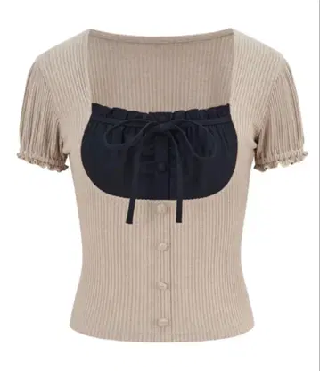 andwang Contrast Ribbon Rib Top 베이지