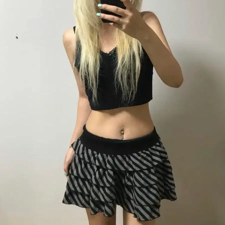 vtg skirt 스트라이프 캉캉 스커트 갸루깔