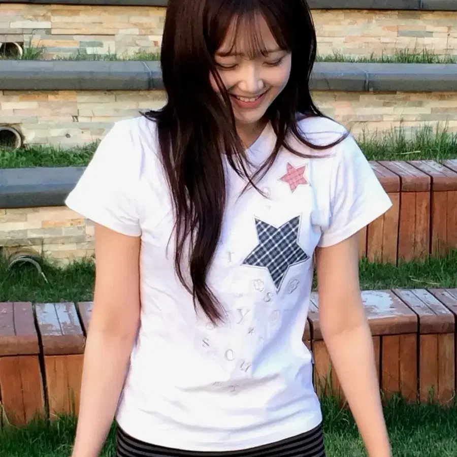체크 별 반팔 티셔츠