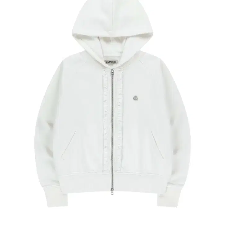 RUFFLE LACE HOOD ZIP-UP WHITE