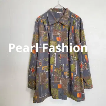 빈티지 Pearl Fashion 올 패턴 아트 셔츠 긴팔 레트로 M