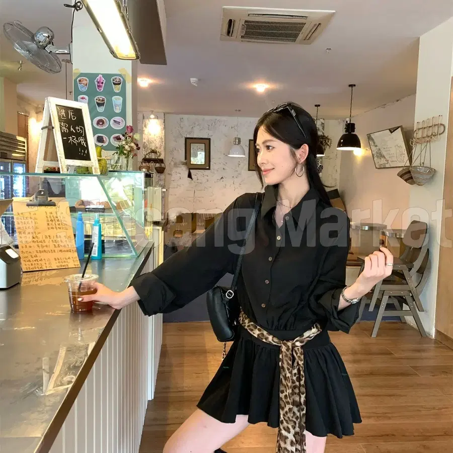 [빠른발송] 호피 스카프벨트 셔츠 원피스 오피스룩 하객룩 섹시