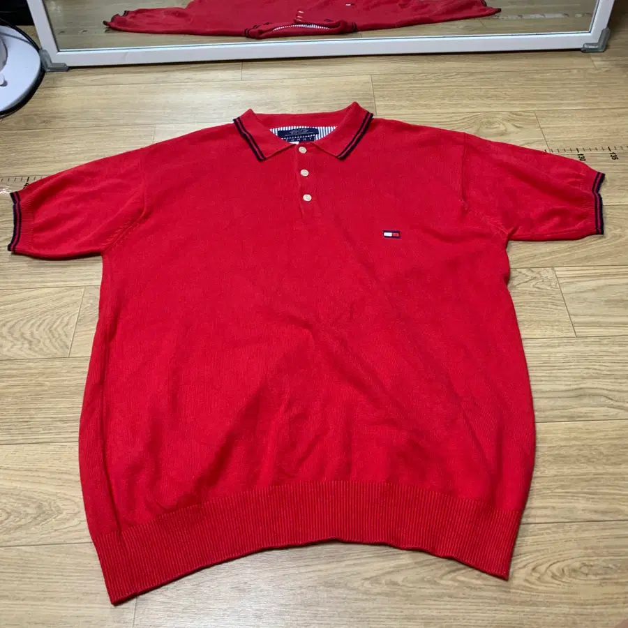 L) 90s Tommy hilfiger 타미힐피거 코튼 반팔 니트 카라티