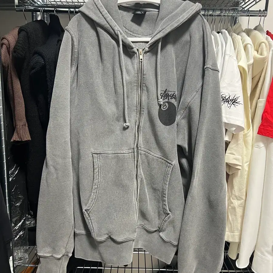스투시 8볼 피그먼트 다이드 집 후드 블랙(XL)