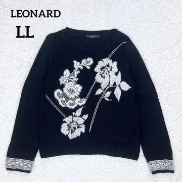 LEONARD 꽃무늬 레이스 로고 자수 니트 스웨터 스톤 실크 혼방 블랙