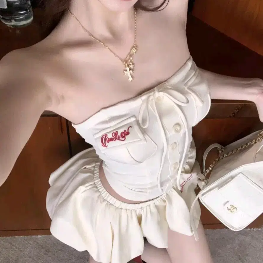 튜브탑+벌룬스커트 코르셋 오프숄더 탑나시 벌룬치마 치마바지 코디세트 수입의류 y2k 갸루 투피스 아이돌 걸그룹 여캠 Kpop 무대의상
