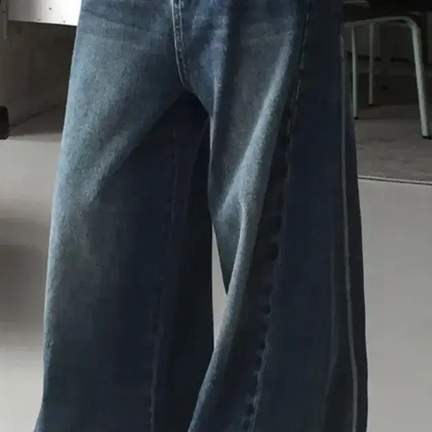 더블포켓 오버로크 절개 와이드 데님 롱팬츠
