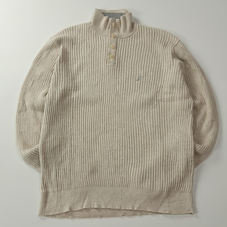 CA910 XL 노티카 00s 아이보리 리브드 모크넥 니트 스웨터