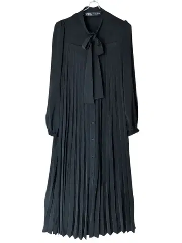 ZARA 자라 롱 원피스 보타이 플리츠 포멀 S 블랙