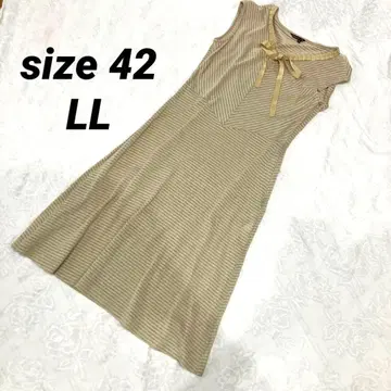스트라이프 슬리브리스 골드 원피스 리본 42 LL 일본제