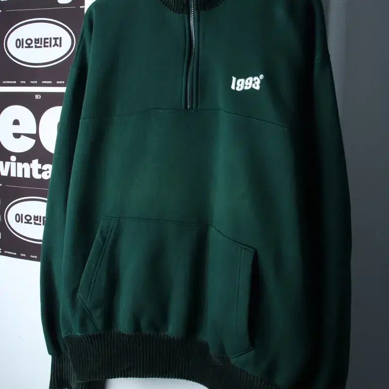 (L-2XL) 스튜디오 맨투맨 티셔츠 반집업 포켓 벨벳-H38034