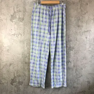 Y5790 구제 의류 체크 팬츠 파자마 팬츠 스카이블루 그린 화이트 파랑 90s Y2K