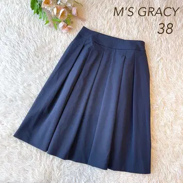새상품급 M'S GRACY 2021년 턱 플레어 스커트 네이비 38