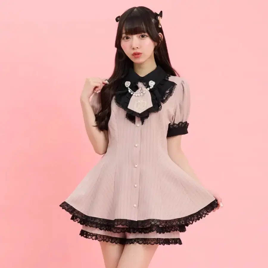 시크릿허니 시허니 러플 넥타이 반팔 셋업