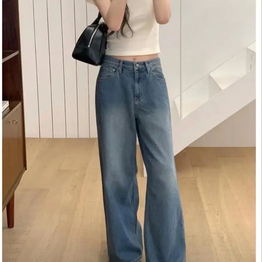 메리어라운드 중청 와이드 데님 팬츠