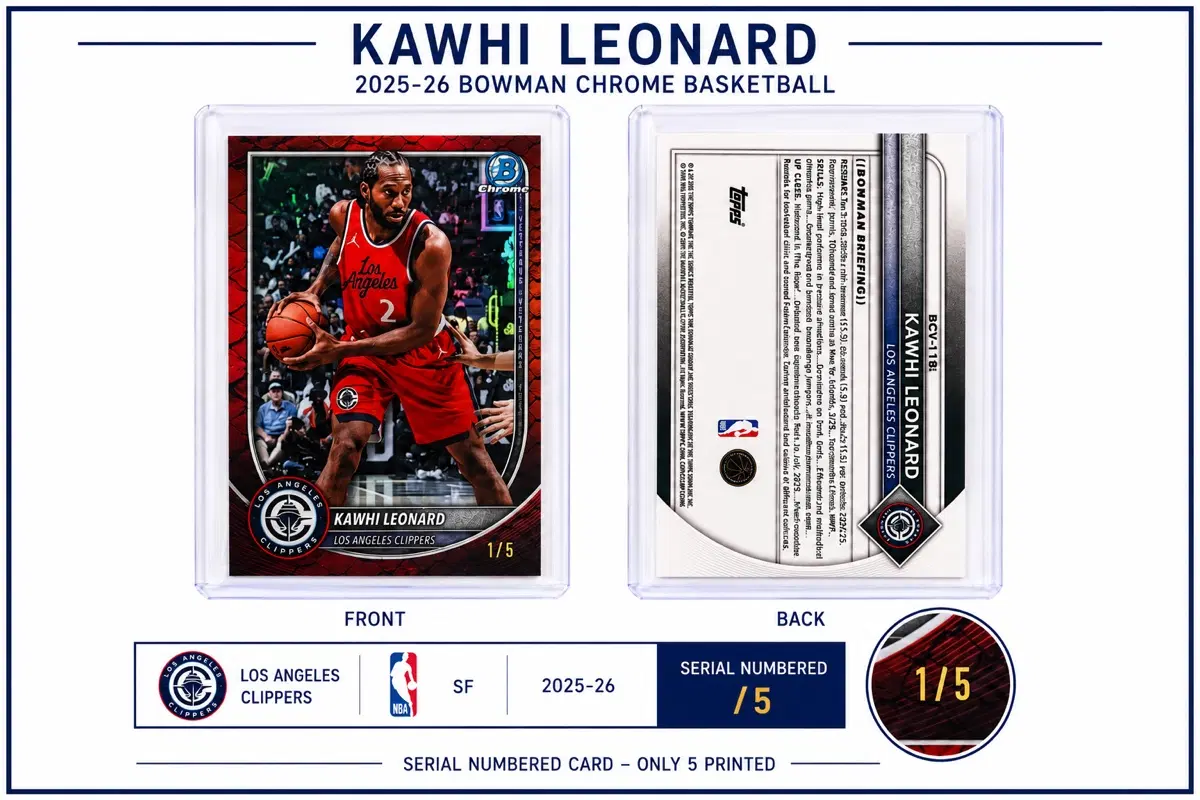 *카와이 레너드 2025-26 바우만 크롬 NBA 클리퍼스 레드 REPTILIAN /5