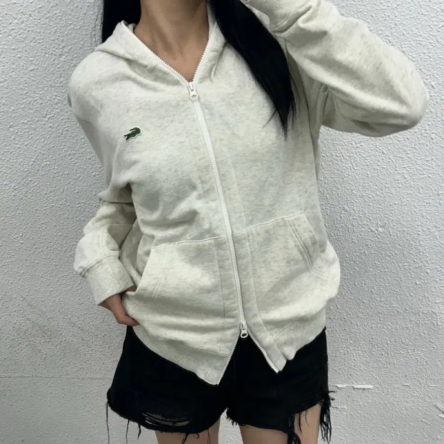 라코스테 화이트 투웨이 후드집업 M