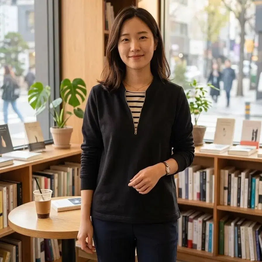 블랙 단가라 배색 집업 맨투맨 100