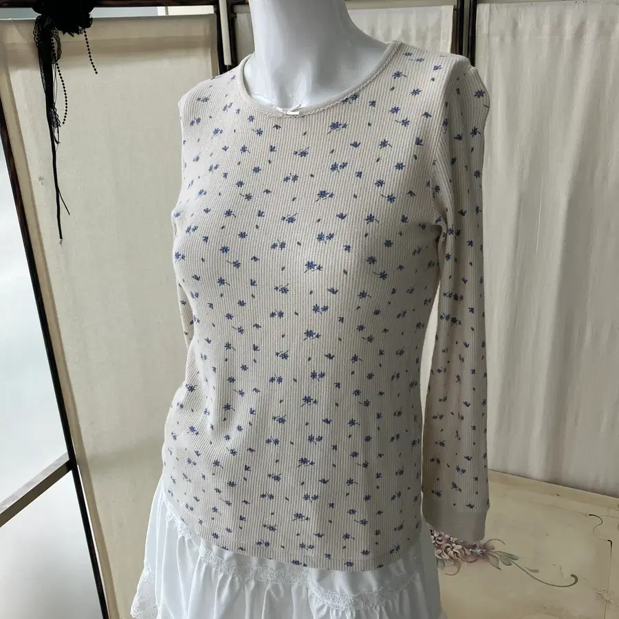 floral waffle knit long sleeve