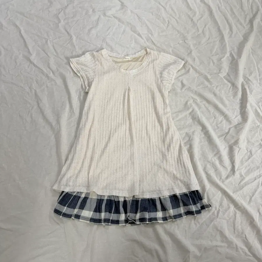 오레오 크림 오트밀 아이보리 체크 프릴 레이어드 원피스 모리걸 하구미