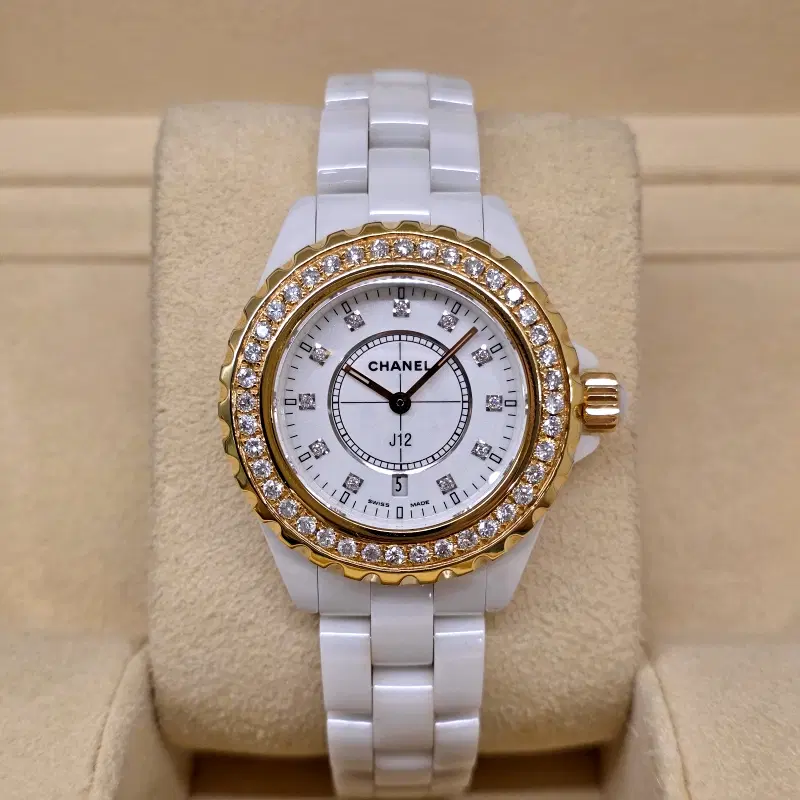 샤넬 J12 화이트 세라믹 33mm 18k 골드 다이아몬드