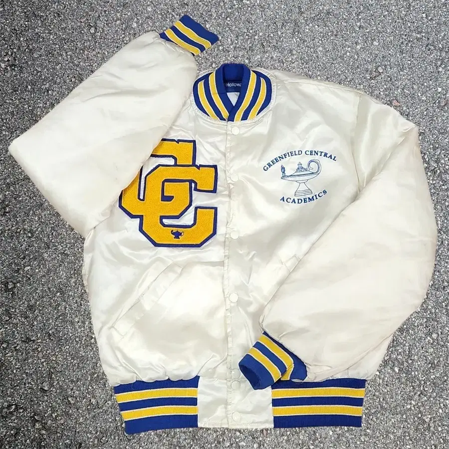 80s Made In USA 할로웨이 사틴 바시티 자켓 L