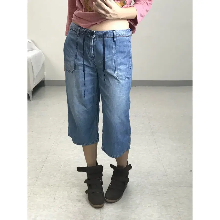 일본빈티지 데님 카프리팬츠 반바지