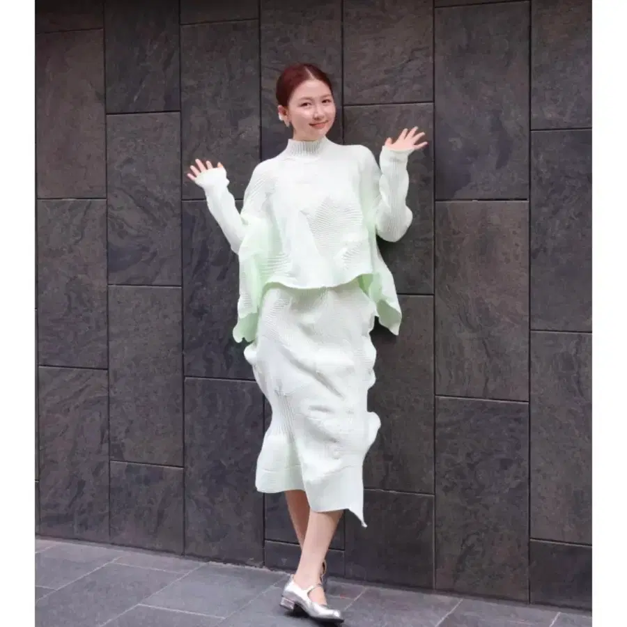 마츠야한정)이세이미야케 코네코네,해칭 스커트 민트~