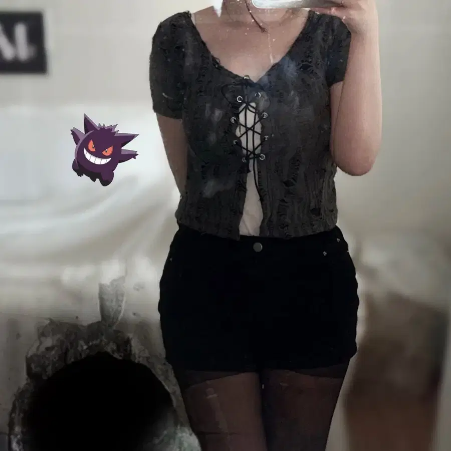 레이스업 반팔 쫄티 (착샷