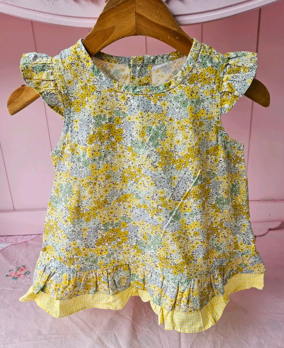 80 아동복 꽃무늬 프릴 옐로우원피스