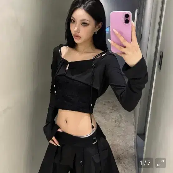 카시코 후드 볼레로 가디건 블랙