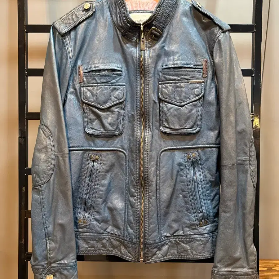 [100] 빈폴진 BEAN POLE Jeans 산양가죽 라이더 자켓 블루그레이 8.9