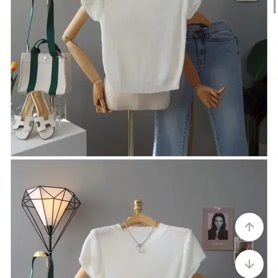 팔뚝보정!캡소매 반팔니트 여름 부클니트 시스루 라운드니트 부클시스루캡소매니트