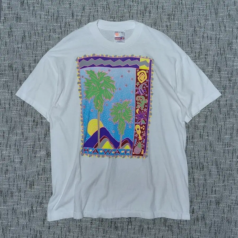 [XL] 90s 빈티지 Solar-T 싱글스티치 하와이 네온 그래픽 티셔츠
